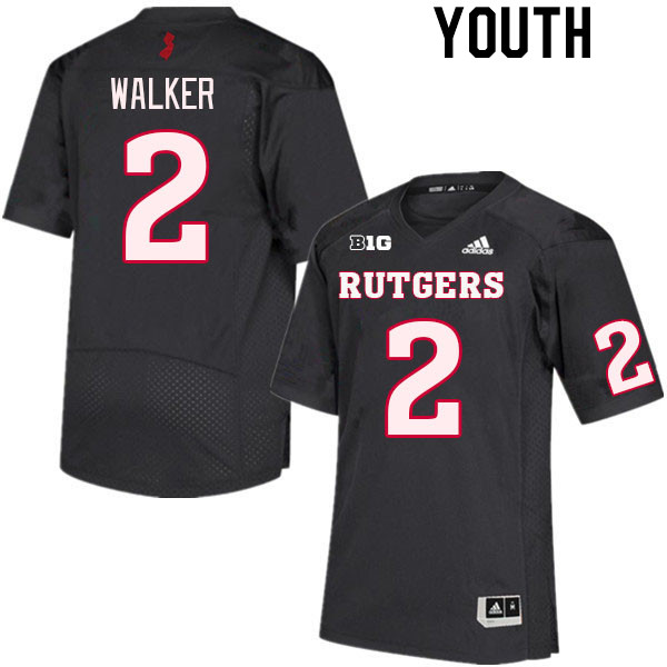Youth #2 Moses Walker Rutgers Scarlet Knights College Football Jerseys Stitched Sale-Black
